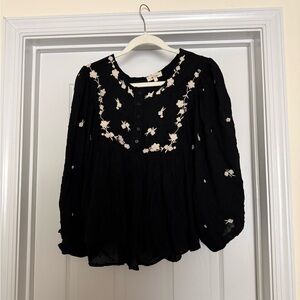Black Floral Embroidered Women's Top